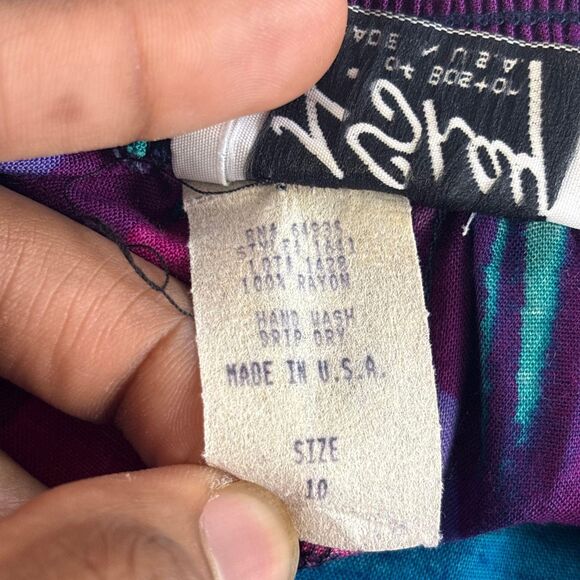 Vintage F. Shay 70s/80s skirt, size 10 geometric purple & teal womens maxi skirt - Picture 5 of 6